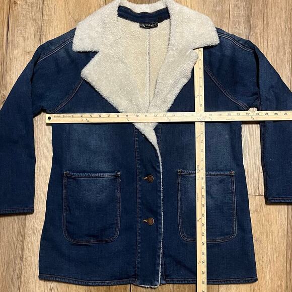 DG2 Diane Gilman Vtg Style Denim Sherpa Coat Size L P Indigo Blue 70s Trucker - Picture 8 of 8